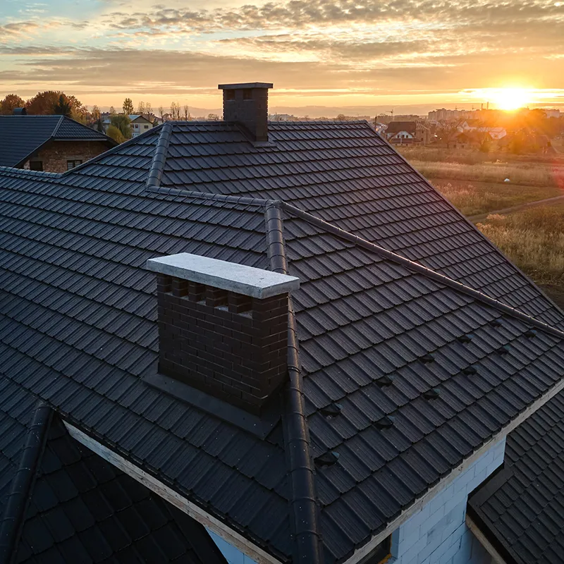 Residential roof, evening sunset